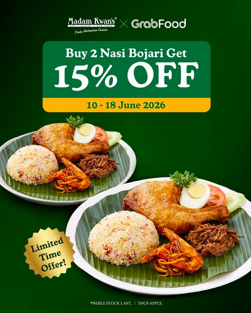Madam-Kwans-Nasi-Bojari-GrabFood-Promotion 10–18 June 2026: Madam Kwan’s Nasi Bojari GrabFood Promotion, 15% OFF Deal on Buy 2 Sets, Limited-Time Malaysian Delivery Savings
