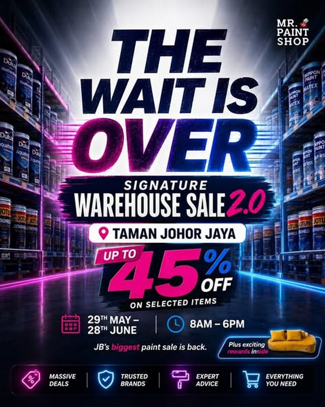 Mr.-Paint-Shop-Signature-Warehouse-Sale-2.0 29 May–28 June 2026: Mr. Paint Shop Signature Warehouse Sale 2.0, Up To 45% Off Paints, RM1 Tools Deals & Lucky Draw Giveaway in Johor