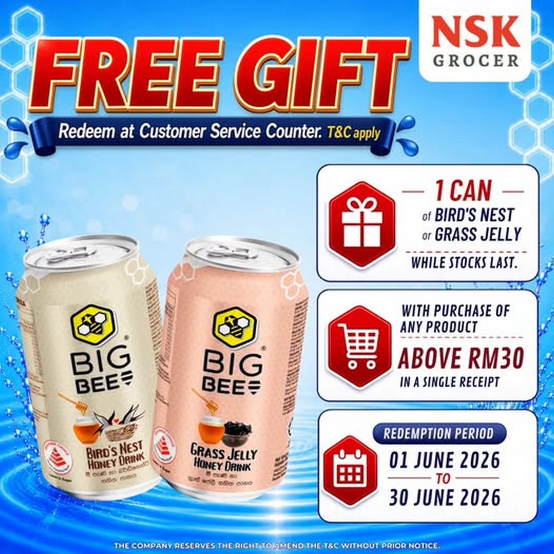 NSK-Grocer-FREE-BIG-BEE-Honey-Drink-Giveaway-Promotion 1–30 June 2026: NSK Grocer FREE BIG BEE Honey Drink Giveaway Promotion – Spend RM30 and Redeem a Complimentary Can While Stocks Last