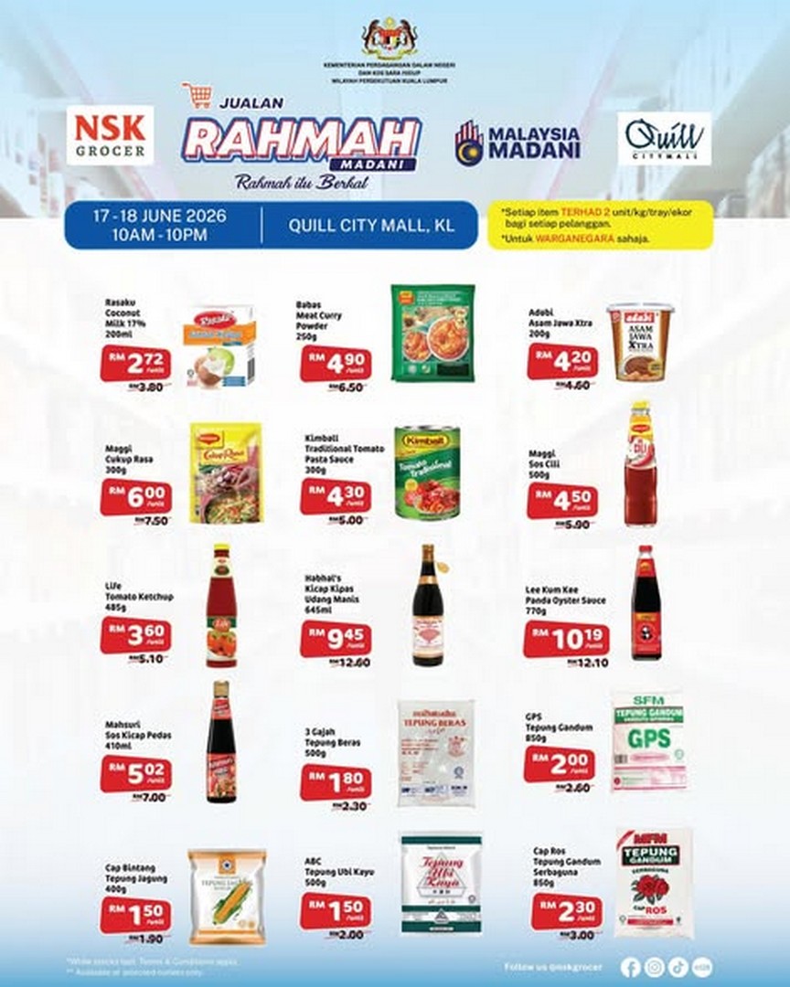 NSK-Grocer-Madani-Rahmah-Sale-Promotion-at-Quill-City-Mall-Kuala-Lumpur-1 17–18 June 2026: NSK Grocer Madani Rahmah Sale Promotion at Quill City Mall Kuala Lumpur – Fresh Groceries and Daily Essentials at Budget-Friendly Prices