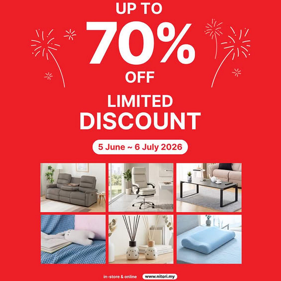 Nitori-Malaysia-Up-to-70-OFF-Home-Living-Sale 5 June–6 July 2026: Nitori Malaysia: Up to 70% OFF Home & Living Sale Promotion, Limited-Time Home Upgrade Deals Across Malaysia