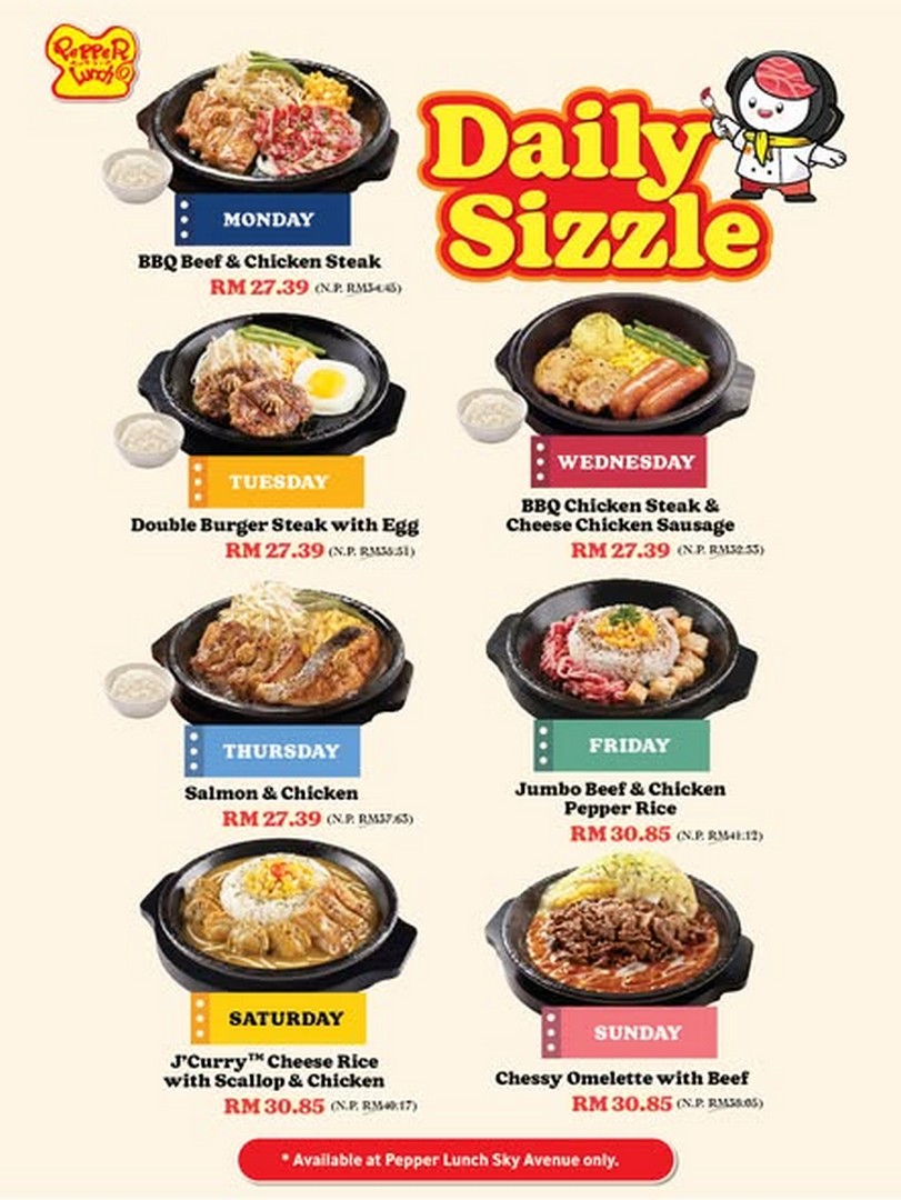 Pepper-Lunch-Malaysia-Daily-Sizzle-Weekly-Menu-Promotion-1 11 June 2026 onwards: Pepper Lunch Malaysia: Daily Sizzle Weekly Menu Promotion, One Weekly Menu Two Different Deals at Selected Outlets