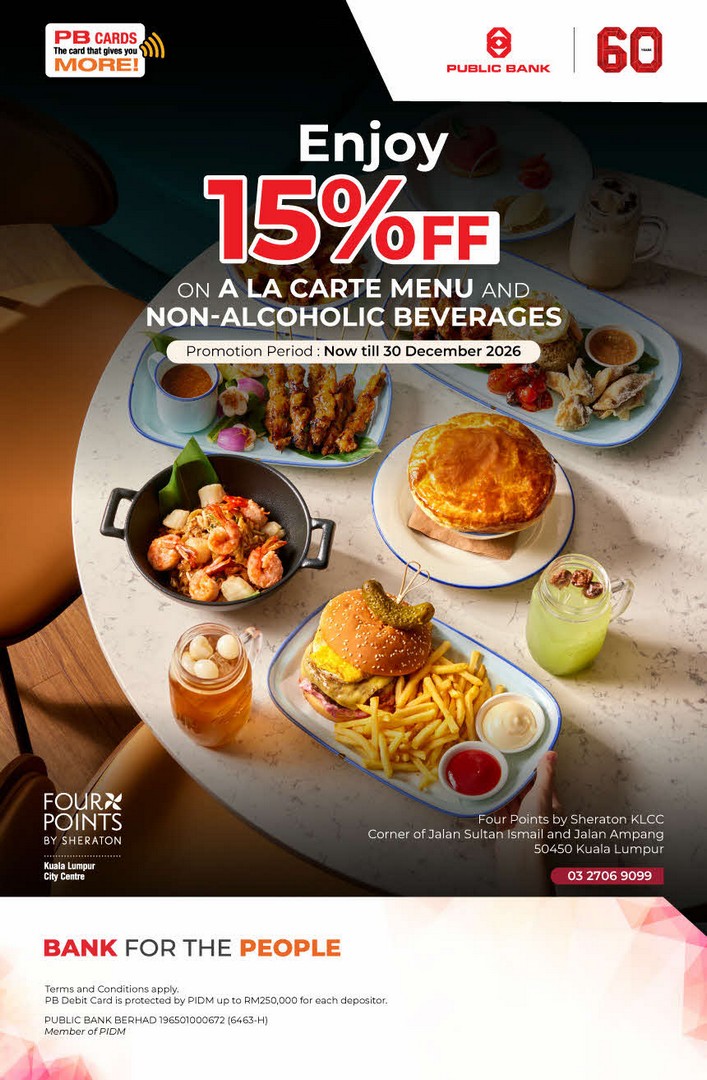 Public-Bank-Privileges-at-Four-Points-by-Sheraton-KLCCPublic-Bank-Privileges-at-Four-Points-by-Sheraton-KLCC Now till 30 December 2026: Public Bank Privileges at Four Points by Sheraton KLCC, Dining Promotion with 15% Discount on Food & Beverages in Kuala Lumpur