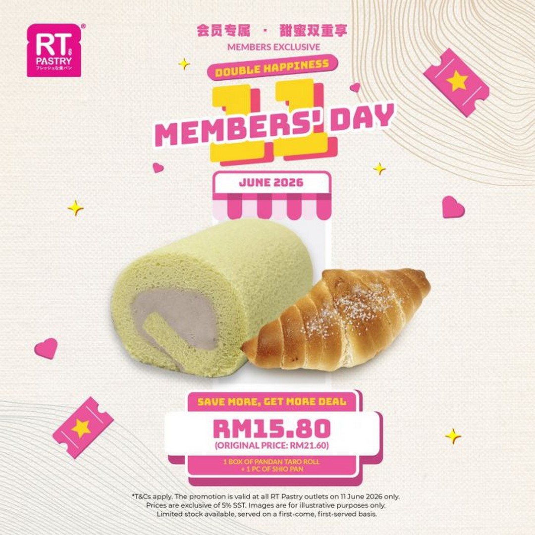 RT-Pastry-Members-Day-Double-Happiness-Promotion 11 June 2026: RT Pastry Members Day Double Happiness Promotion – Enjoy Pandan Taro Roll and Shio Pan Combo for Only RM15.80 at All RT Pastry Malaysia Outlets