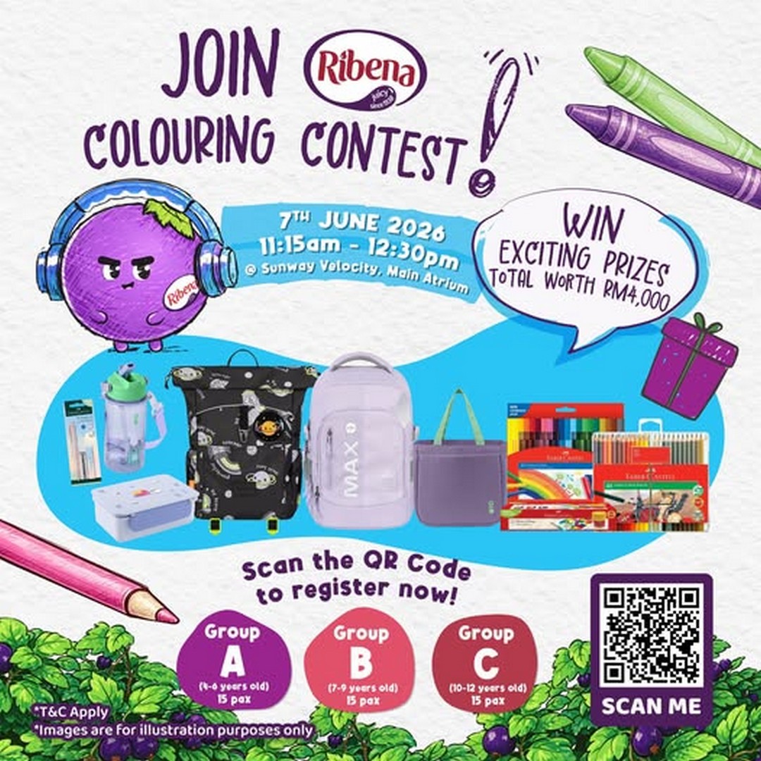 Ribena-Malaysia-Colouring-Contest-Giveaway-at-Sunway-Velocity 7 June 2026: Ribena Malaysia Colouring Contest Giveaway at Sunway Velocity, Kids Creative Activity with Prizes Worth Up to RM4,000