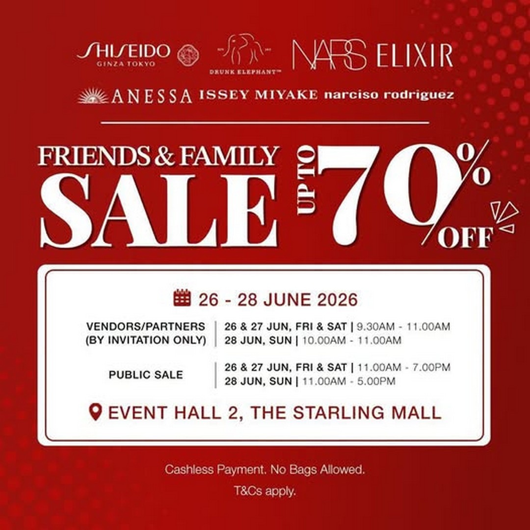 Shiseido-Friends-Family-Sale-at-the-Starling 26-28 June 2026: Shiseido Friends & Family Sale at the Starling – Enjoy Up to 70% Off Beauty Essentials from Shiseido, NARS, Drunk Elephant, Anessa and More