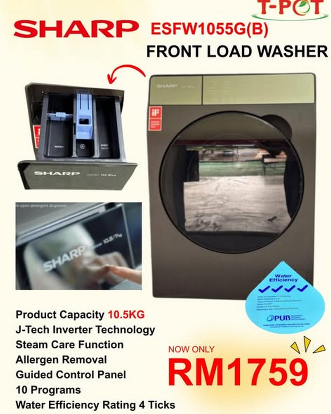 T-POT-Malaysia-SHARP-10.5KG-Front-Load-Washing-Machine-Promotion 22 June 2026 onwards: T-POT Malaysia SHARP 10.5KG Front Load Washing Machine Promotion – Upgrade Your Home Laundry Experience for Only RM1,759