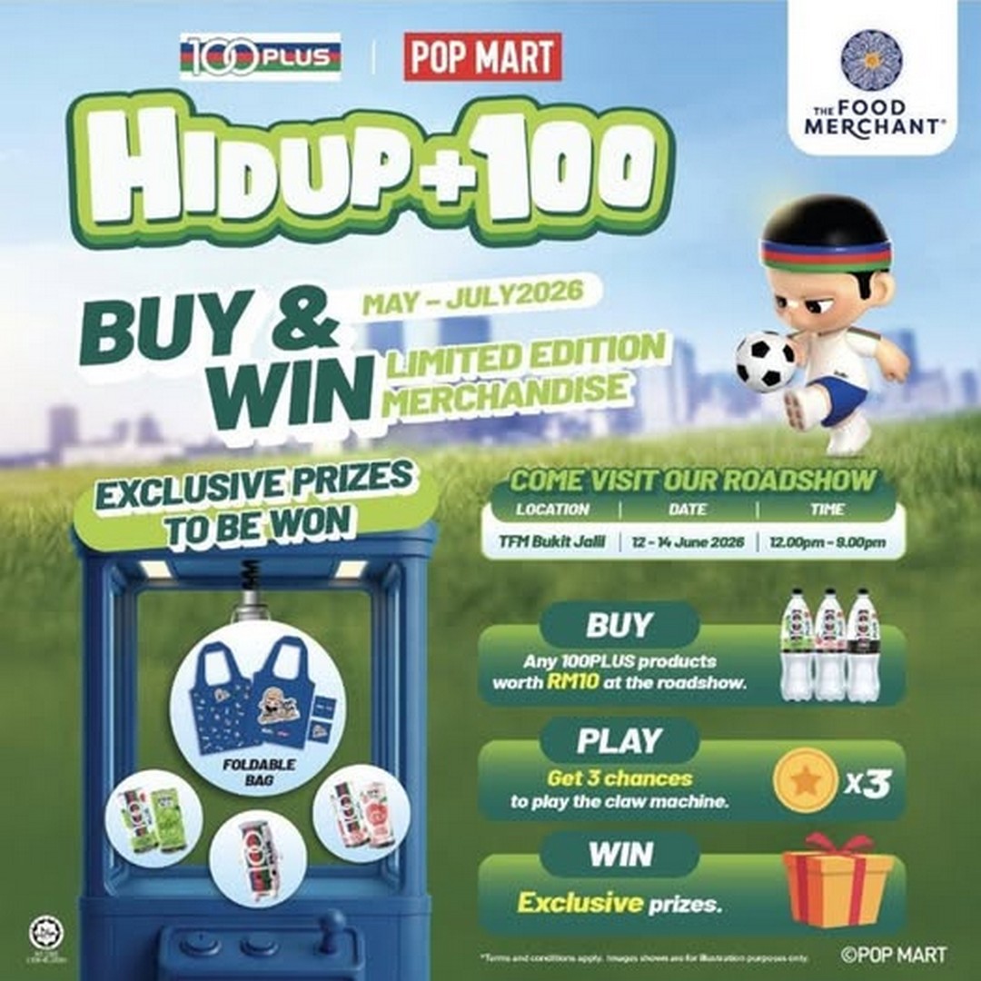 The-Food-Merchant-x-100PLUS-x-POP-MART-Roadshow-Giveaway 12–14 June 2026: The Food Merchant x 100PLUS x POP MART Roadshow Giveaway at Pavilion Bukit Jalil: Spend & Win Claw Machine Promotion