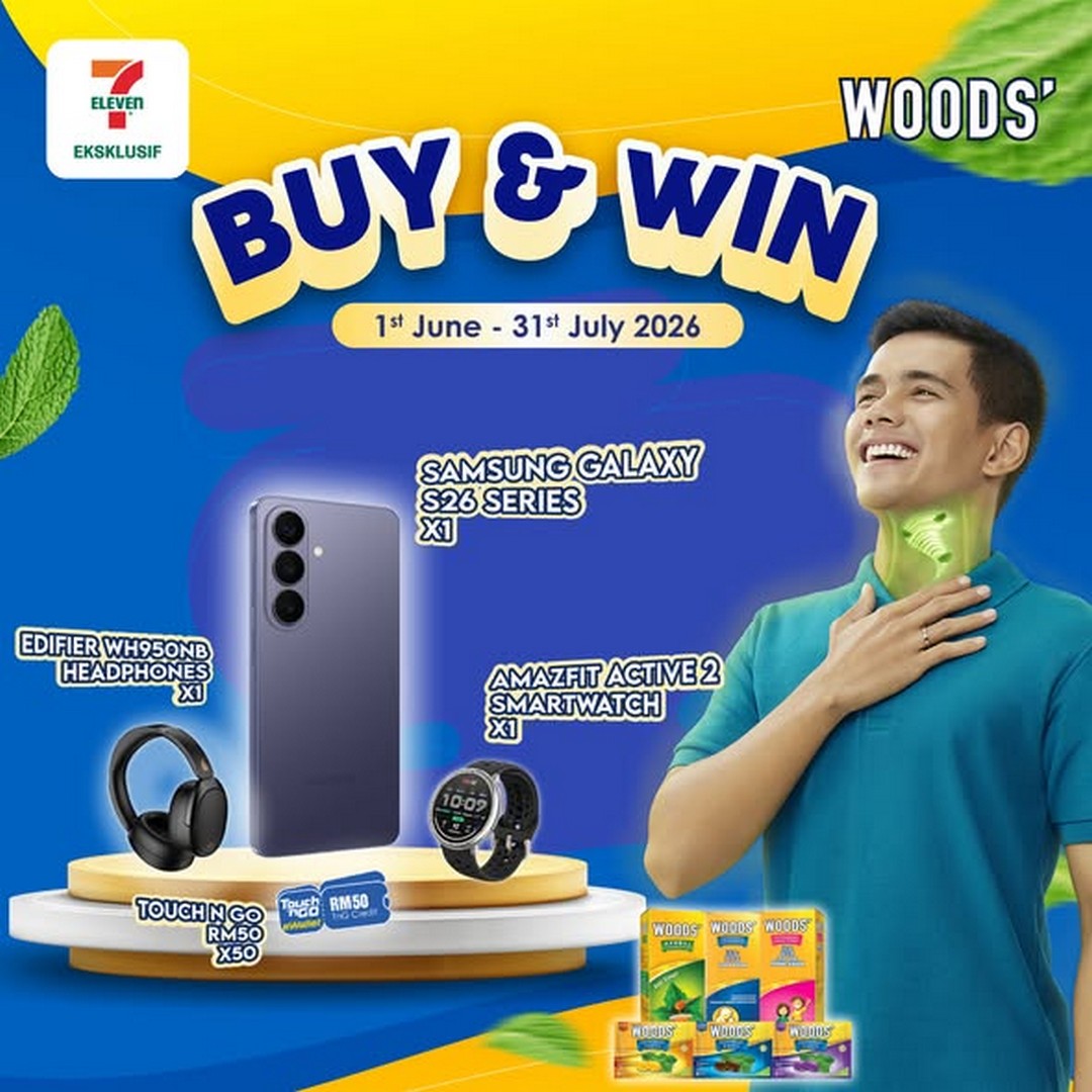 WOODS-Malaysia-BUY-WIN-Promotion 1 June – 31 July 2026: WOODS’ Malaysia BUY & WIN Promotion – Stand a Chance to Win a Samsung Galaxy S26, Smartwatch, Headphones and More