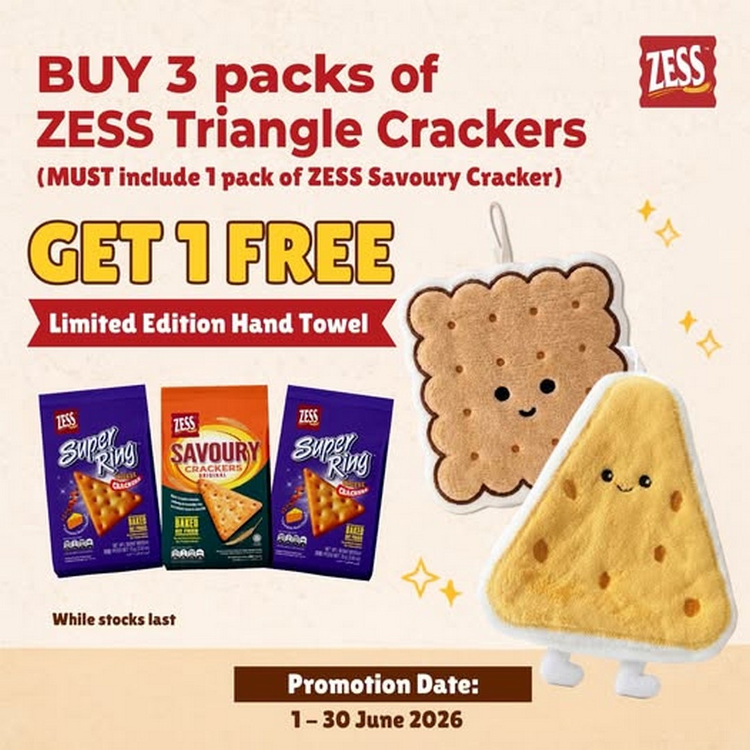 ZESS-Limited-Edition-Hand-Towel-Promotion 1–30 June 2026: ZESS Limited Edition Hand Towel Promotion – Buy 3 Packs ZESS Triangle Crackers at AEON & NSK Trade City Stores Giveaway Campaign