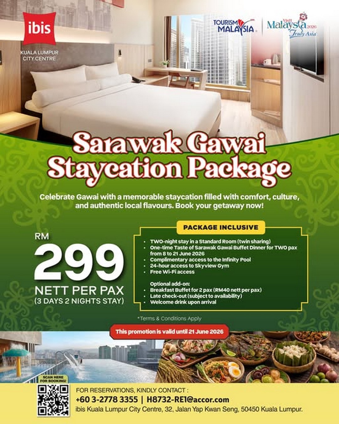 ibis-Kuala-Lumpur-City-Centre-Sarawak-Gawai-Staycation-Package 1-21 June 2026: ibis Kuala Lumpur City Centre Sarawak Gawai Staycation Package, Promotion Staycation Deal in Kuala Lumpur with Buffet Dinner and City Escape Experience