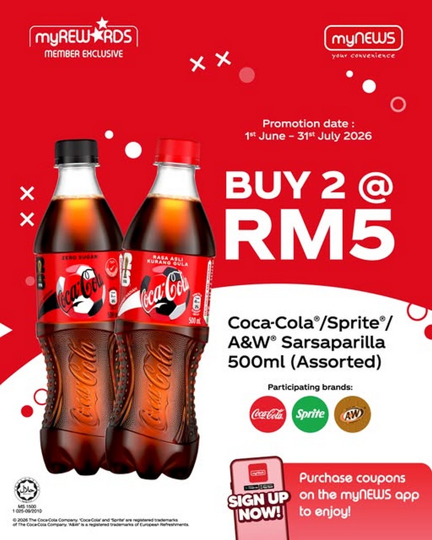 myNEWS-Malaysia-Coca-Cola-RM5-Any-2-Drinks-Coupon-Deal 1 June-31 July 2026: myNEWS Malaysia Coca-Cola RM5 Any 2 Drinks Coupon Deal Promotion Nationwide Convenience Store Savings Event