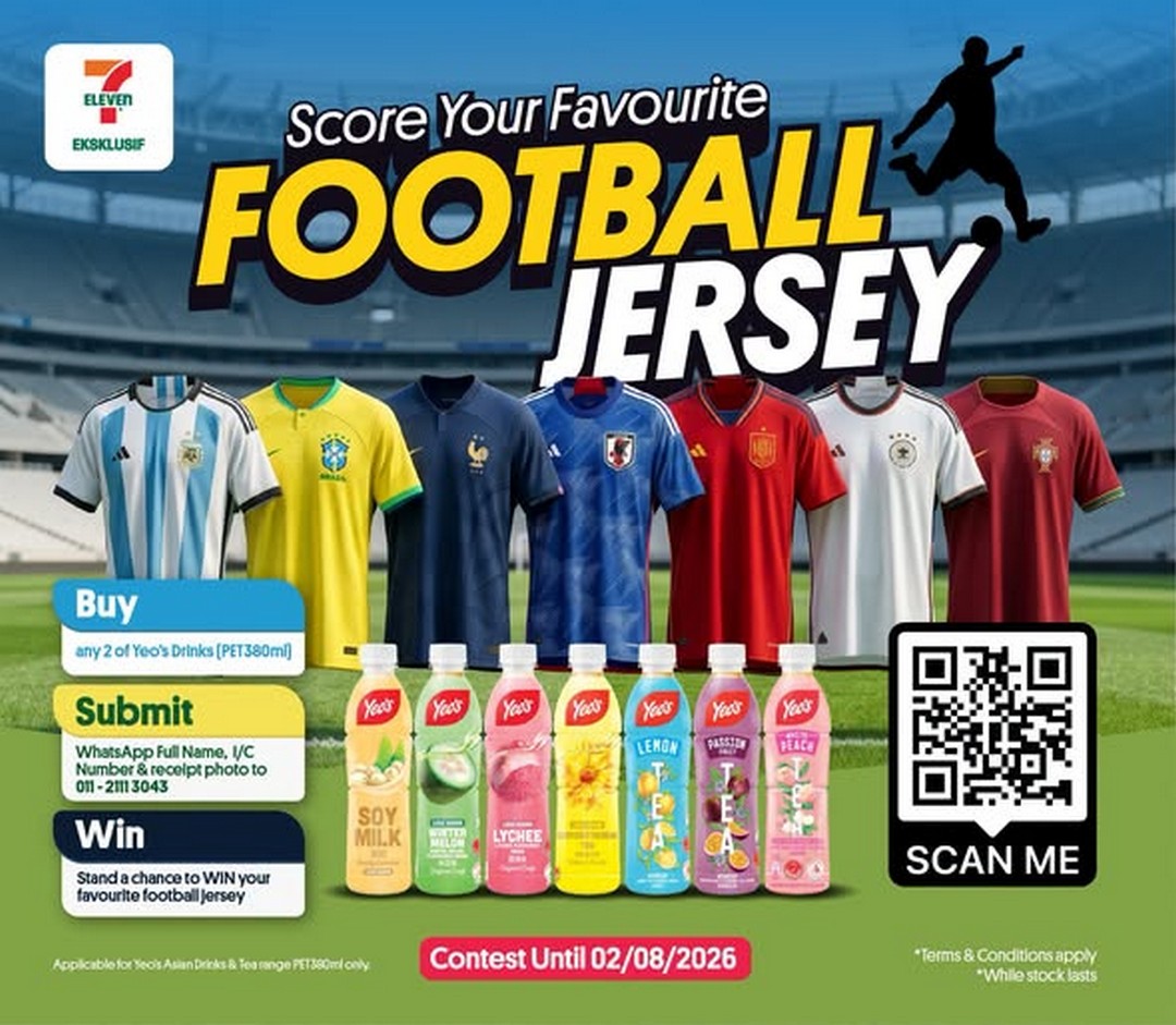 7-Eleven-Malaysia-Yeos-Football-Jersey-Giveaway-Promotion Now till 2 August 2026: 7-Eleven Malaysia Yeo's Football Jersey Giveaway Promotion – Buy Yeo's Asian Beverage & Tea Bottle 380ml and Stand a Chance to Win Your Favourite Football Team Jersey