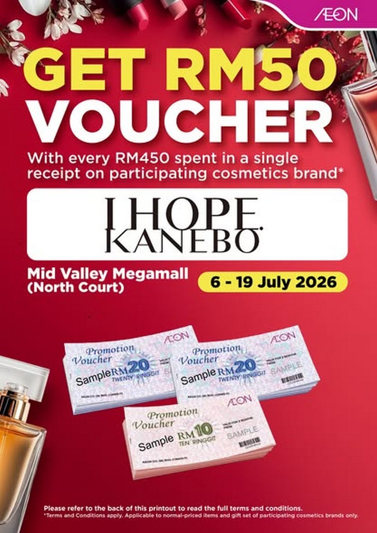 AEON-Malaysia-Beauty-Outpost-Promotion-1 6–19 July 2026: AEON Malaysia Beauty Outpost Promotion – Spend RM450 and Receive an RM50 AEON Promotion Voucher at Mid Valley Megamall