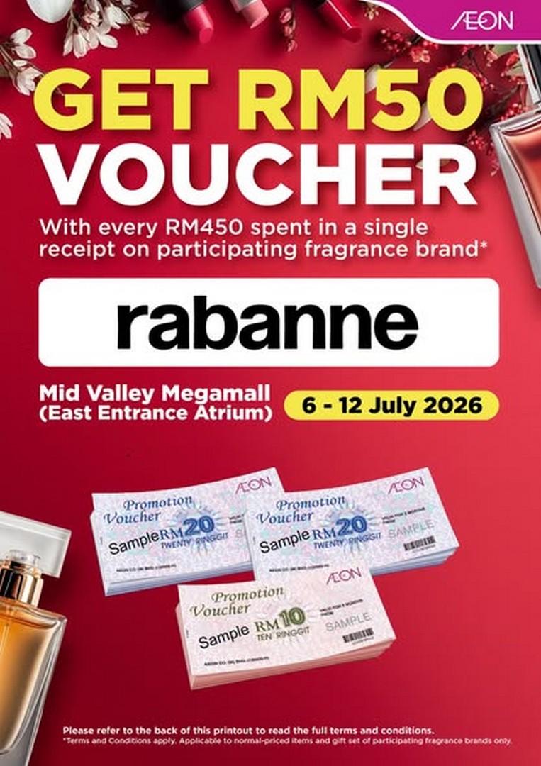 AEON-Malaysia-Beauty-Outpost-Promotion 6–19 July 2026: AEON Malaysia Beauty Outpost Promotion – Spend RM450 and Receive an RM50 AEON Promotion Voucher at Mid Valley Megamall