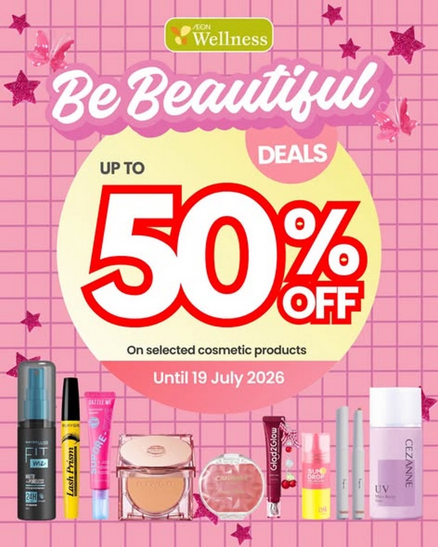 AEON-Wellness-Cosmetics-Sale-–-Enjoy-Up-to-50-OFF 16–19 July 2026: AEON Wellness Cosmetics Sale – Enjoy Up to 50% OFF Selected Beauty & Makeup Products Across Malaysia