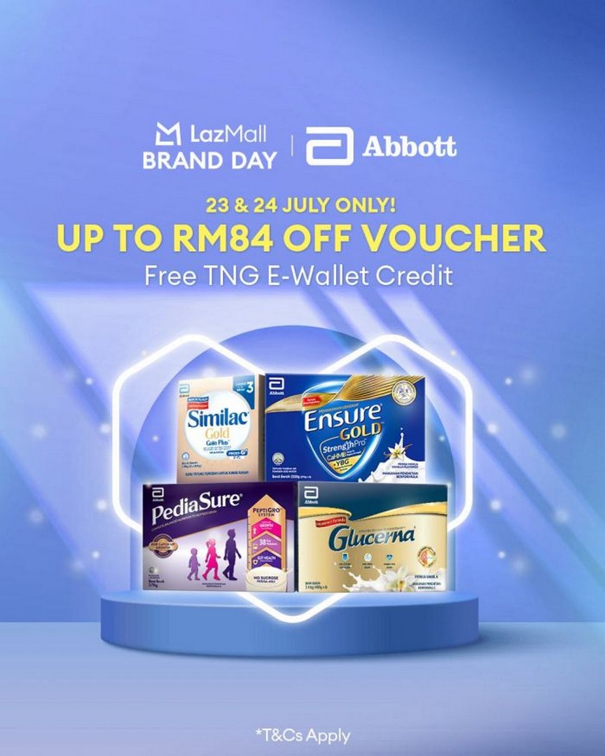 Abbott-Lazada-Brand-Day-Sale 23-24 July 2026: Abbott Lazada Brand Day Sale: Enjoy Up to 15% OFF, RM84 Vouchers & Free TNG E-Wallet Credit Promotion