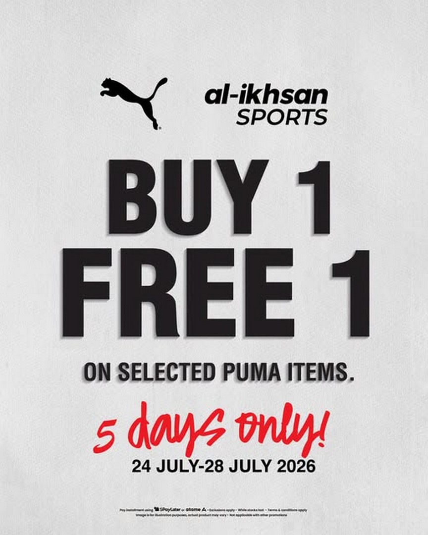 Al-Ikhsan-Sports-Buy-1-Free-1-Promotion-on-Selected-PUMA-Items 24-28 July 2026: Al-Ikhsan Sports Buy 1 Free 1 Promotion on Selected PUMA Items – Limited Time Sportswear Sale in Malaysia