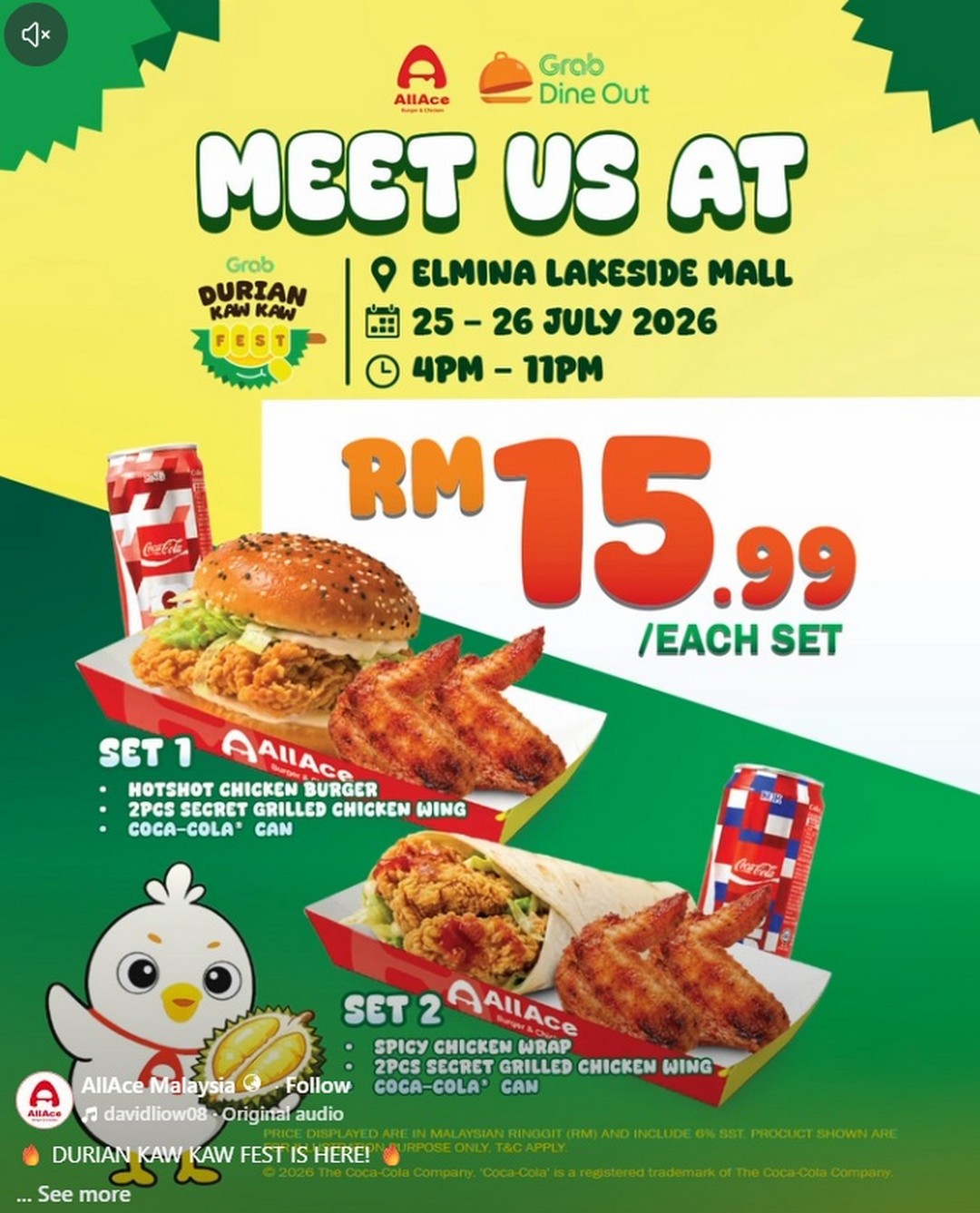 AllAce-Malaysia-Durian-Kaw-Kaw-Fest-Promotion 25-26 July 2026: AllAce Malaysia Durian Kaw Kaw Fest Promotion at Elmina Lakeside Mall – RM15.99 Festival Meal Sets with Grab Dine Out Savings