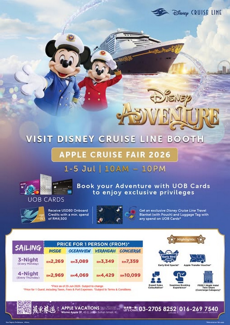 Apple-Vacations-Apple-Cruise-Fair-2026-Disney-Adventure-Promotion 1-5 July 2026: Apple Vacations Apple Cruise Fair 2026 Disney Adventure Promotion with Exclusive UOB Rewards, Free Hotel Stay and Early Bird Deals at 1 Utama Shopping Centre