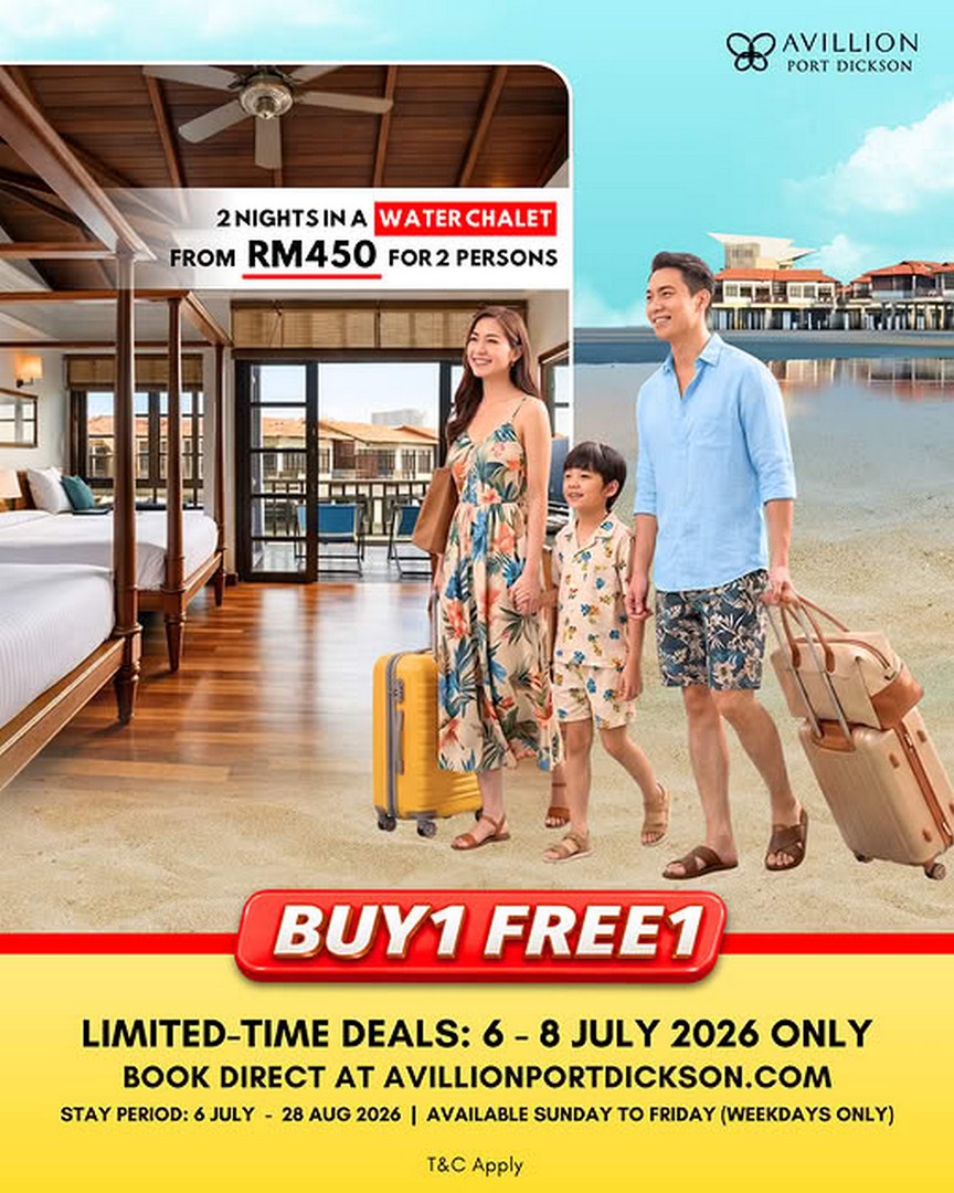 Avillion-Port-Dickson-Water-Chalet-Buy-1-Free-1-Promotion 6-8 July 2026: Avillion Port Dickson Water Chalet Buy 1 Free 1 Promotion – Enjoy 2 Nights Stay from Only RM450 with Weekday Holiday Deal