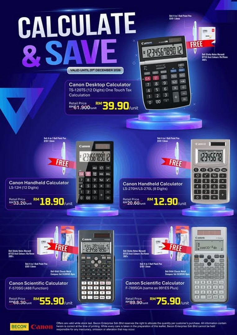 Becon-Stationery-Calculator-Promotion-–-Save-More-on-Essential-Office Now till 31 December 2026: Becon Stationery Calculator Promotion – Save More on Essential Office and Study Calculators at Becon Retail Shops