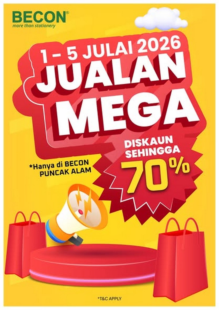 Becon-Stationery-Mega-Sale-with-Up-to-70-OFF 1-5 July 2026: Becon Stationery Mega Sale with Up to 70% OFF and Buy 1 Free 1 Deals at Nature's Peak Becon Puncak Alam for 5 Days Only