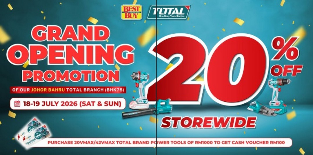 BestBuy-Malaysia-Grand-Opening-Promotion-–-Enjoy-20-Storewide-Discount 18-19 July 2026: BestBuy Malaysia Grand Opening Promotion – Enjoy 20% Storewide Discount, Power Tools Rewards and Exclusive Opening Deals in Johor Bahru