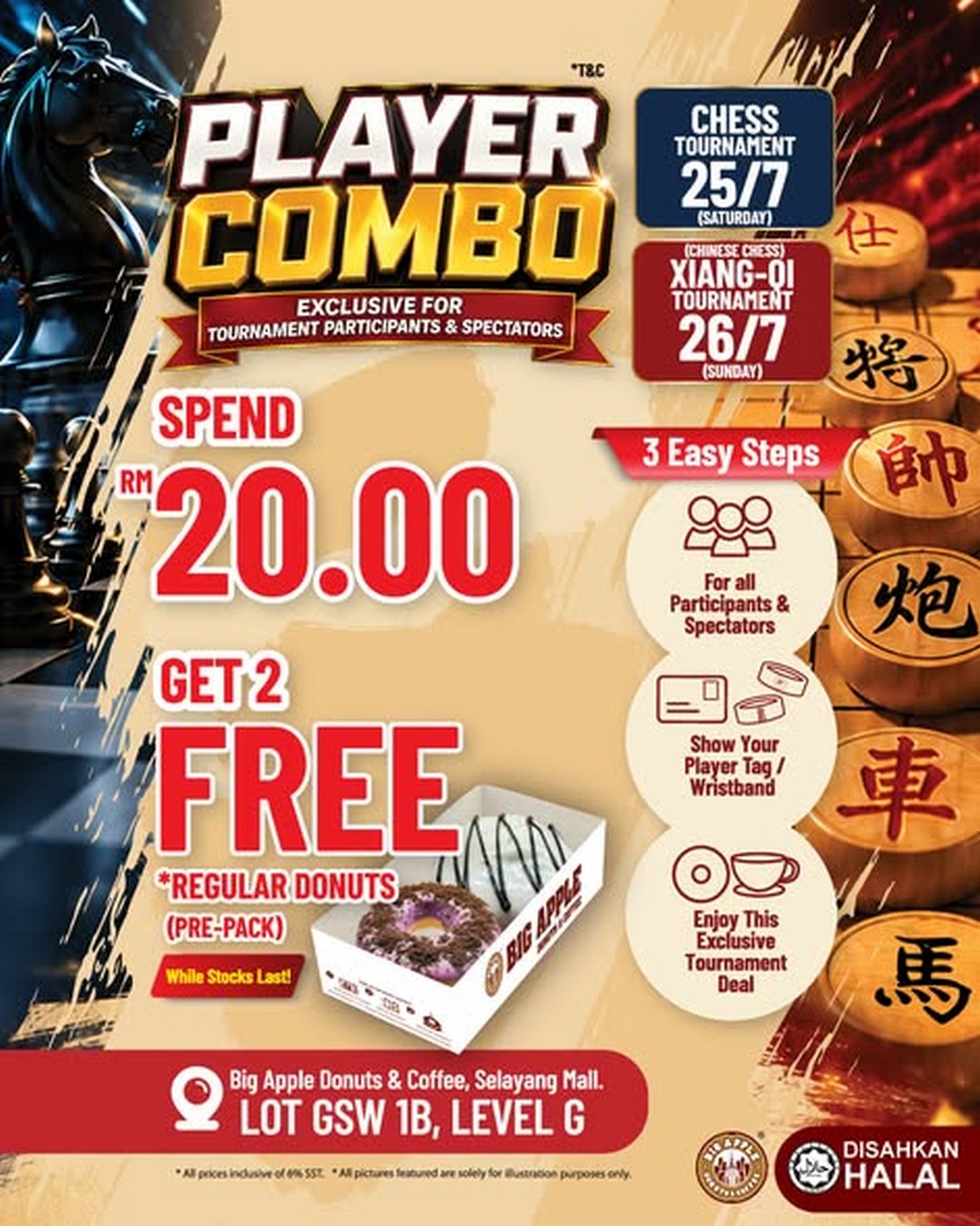 Big-Apple-Donuts-Coffee-Malaysia-Chess-Xiang-Qi-Tournament 24 July 2026 onwards: Big Apple Donuts & Coffee Malaysia Chess & Xiang-Qi Tournament Promotion with RM3 Voucher Giveaway and Free Donuts Deal at Selayang Mall