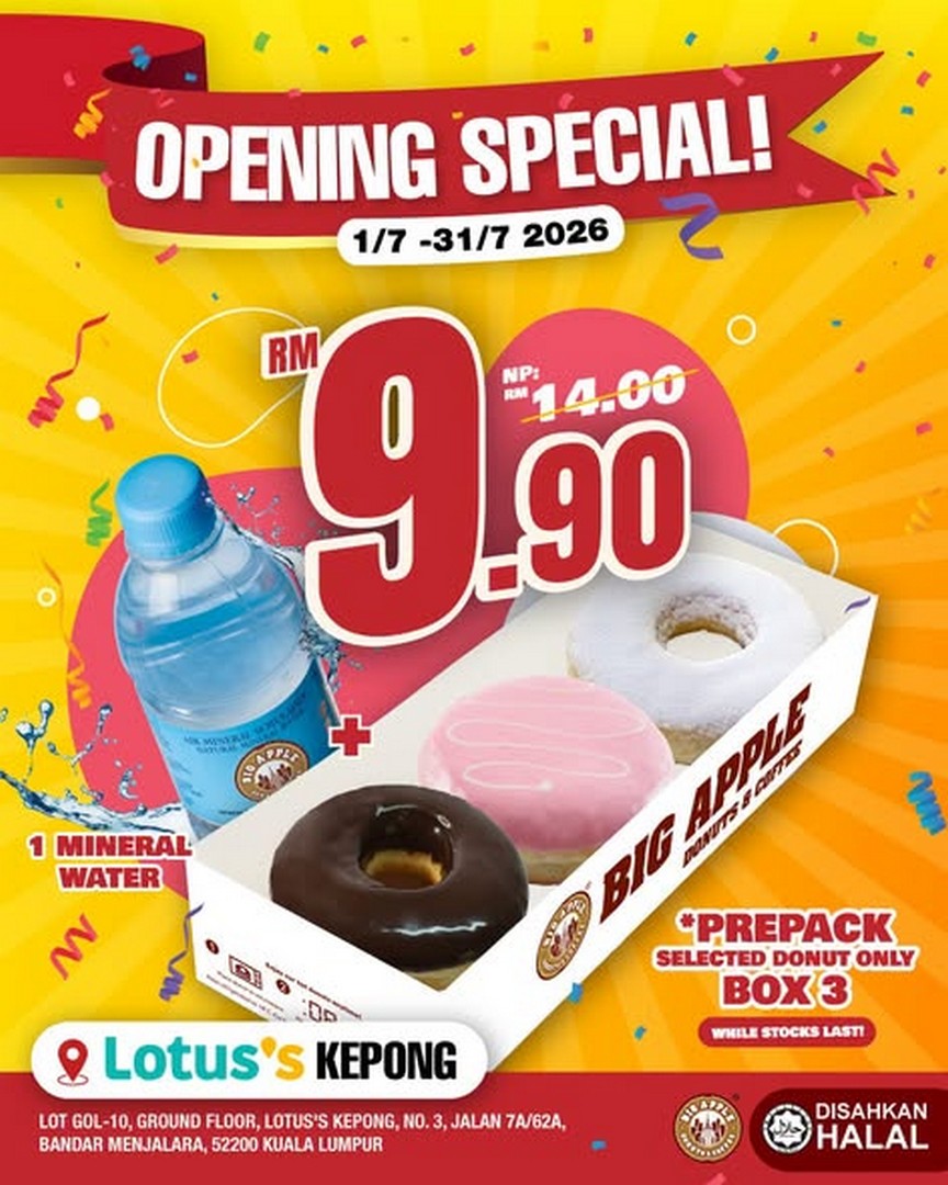 Big-Apple-Donuts-Coffee-Malaysia-Opening-Promotion-1 1–31 July 2026: Big Apple Donuts & Coffee Malaysia, Opening Promotion at Lotus’s Kepong with RM9.90 Donut Bundle Deal
