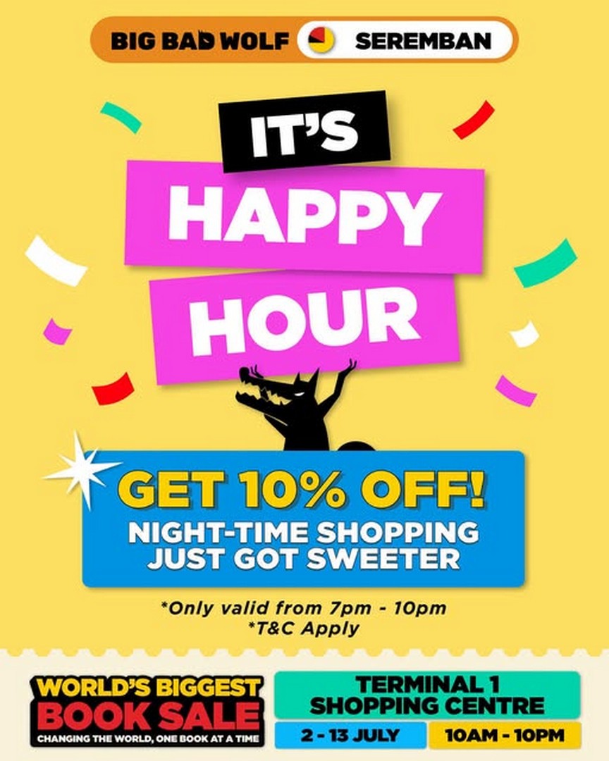 Big-Bad-Wolf-Books-Happy-Hour-Promotion-at-Terminal-1-Shopping-Centre 2-13 July 2026: Big Bad Wolf Books Happy Hour Promotion at Terminal 1 Shopping Centre – Enjoy an Extra 10% Off Weekday Night Book Shopping with Free Admission