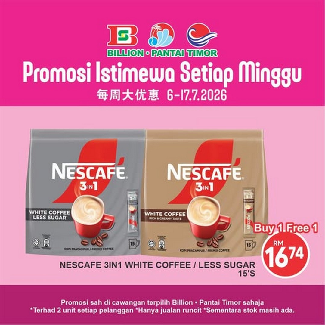 Billion-Malaysia-NESCAFE-3IN1-White-Coffee-Buy-1-Free-1-Promotion 6–17 July 2026: Billion Malaysia NESCAFÉ 3IN1 White Coffee Buy 1 Free 1 Promotion – Enjoy Great Savings at Only RM16.74 While Stocks Last