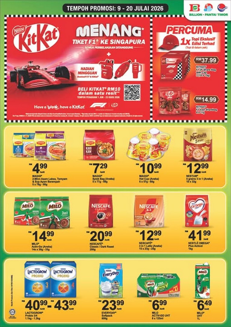 Billion-Malaysia-Nestle-Special-Promotion 9–20 July 2026: Billion Malaysia Nestlé Special Promotion – Save on Milo, Maggi, KitKat, Nescafé & Stand a Chance to Win Singapore F1 Tickets
