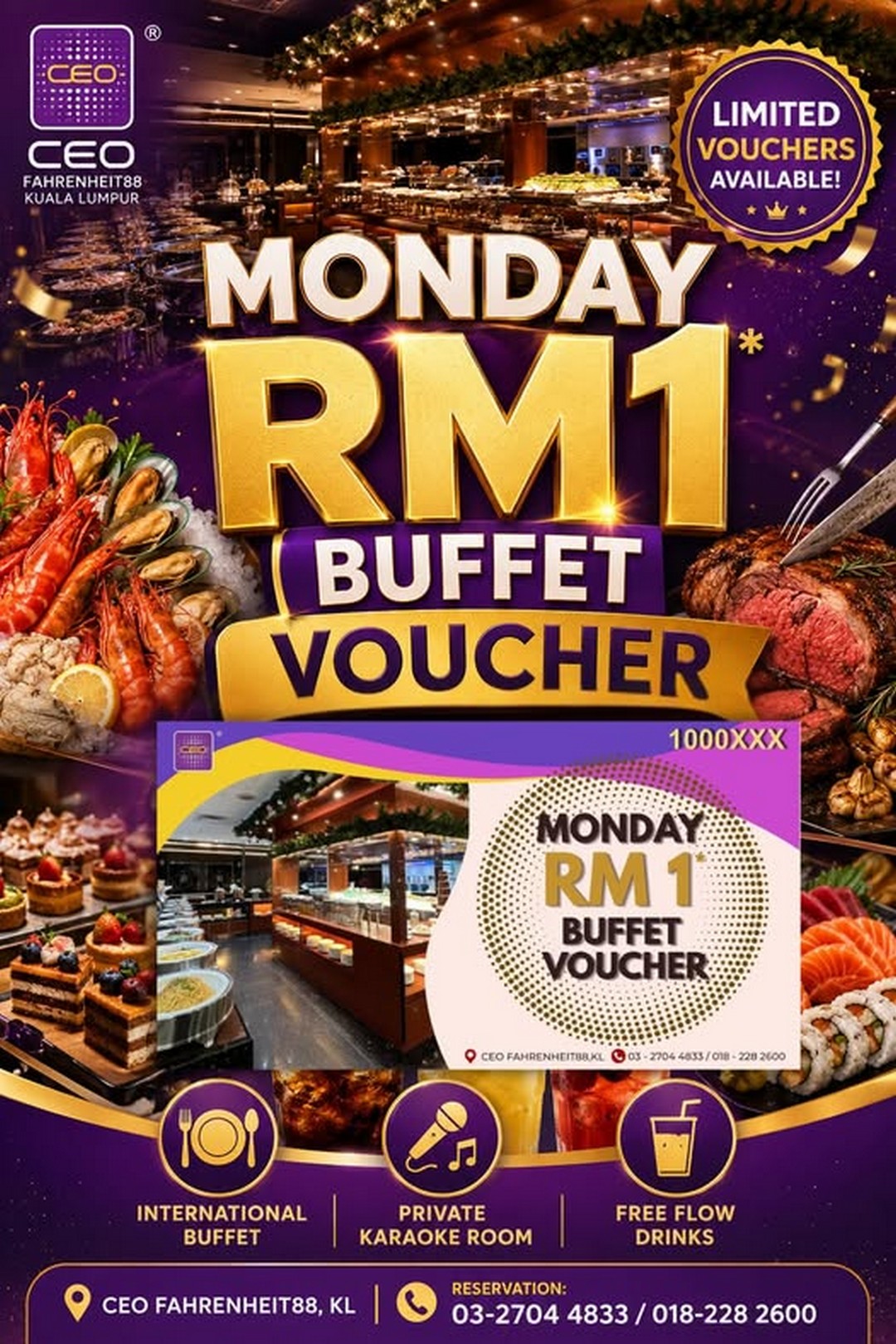 CEO-Karaoke-Box-Malaysia-RM1-Buffet-Day-Promotion 16 July 2026 onwards: CEO Karaoke Box Malaysia RM1 Buffet Day Promotion at CEO Fahrenheit88 Kuala Lumpur – Enjoy Incredible Monday Dining Deals While You Sing