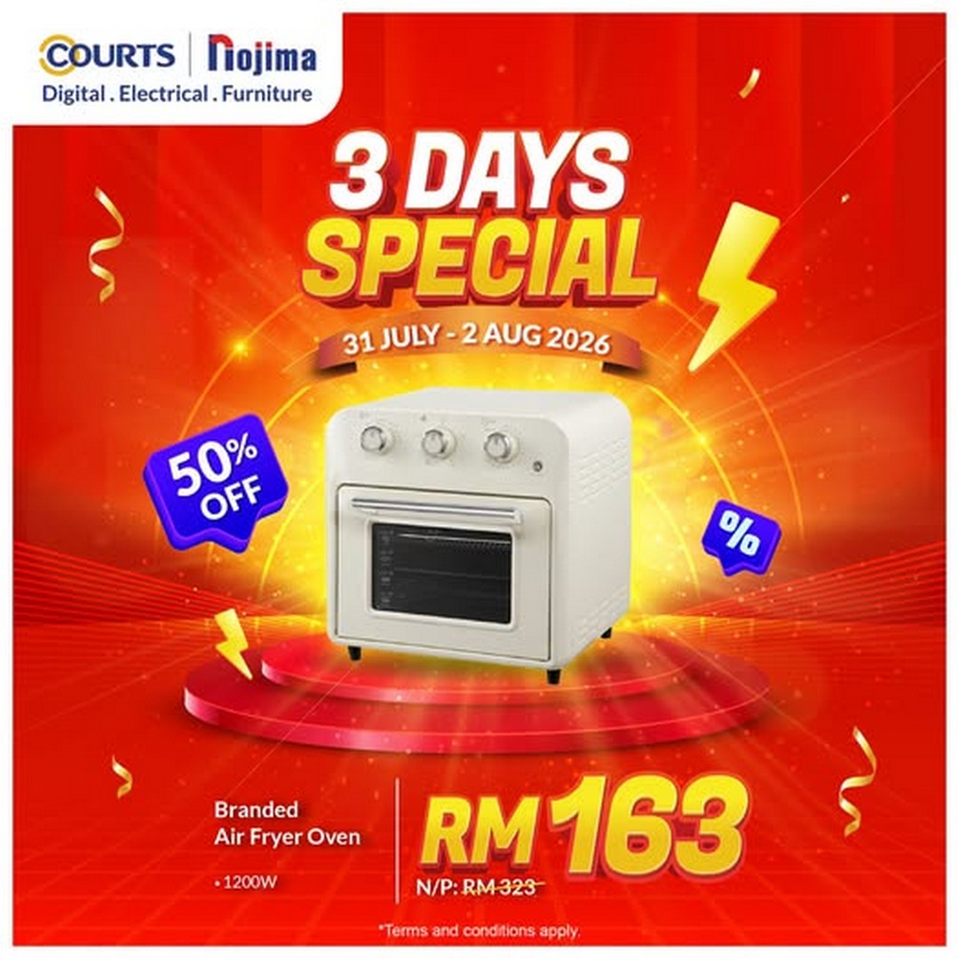 COURTS-Malaysia-3-Days-Special-Air-Fryer-Oven-Sale 31 July-2 August 2026: COURTS Malaysia: 3 Days Special Air Fryer Oven Sale Promotion with 50% OFF from RM323