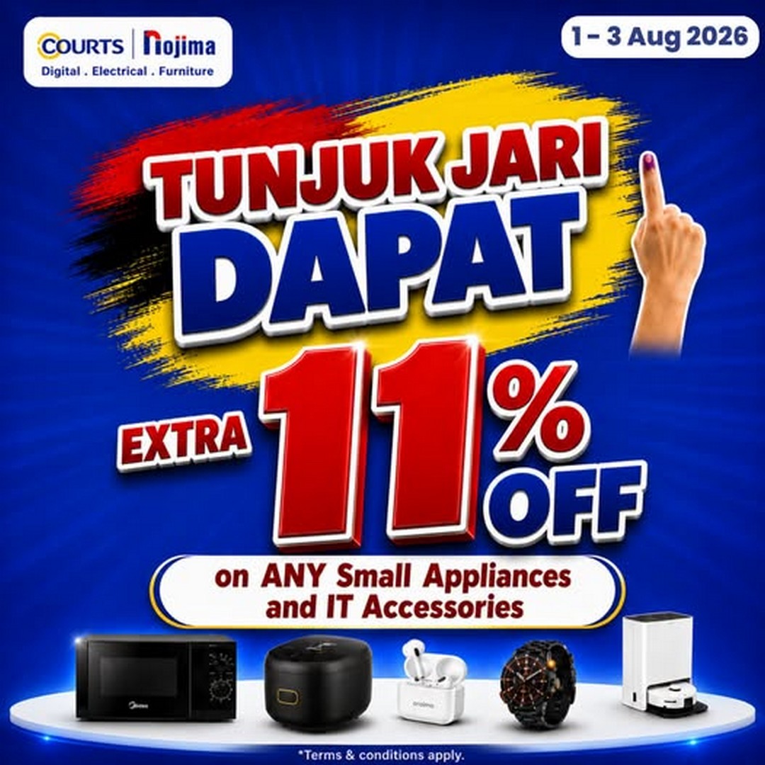 COURTS-Malaysia-Wave-Your-Finger-Promotion 1-3 August 2026: COURTS Malaysia Wave Your Finger Promotion – Enjoy an Extra 11% OFF Small Appliances & IT Accessories at Nilai and Seremban