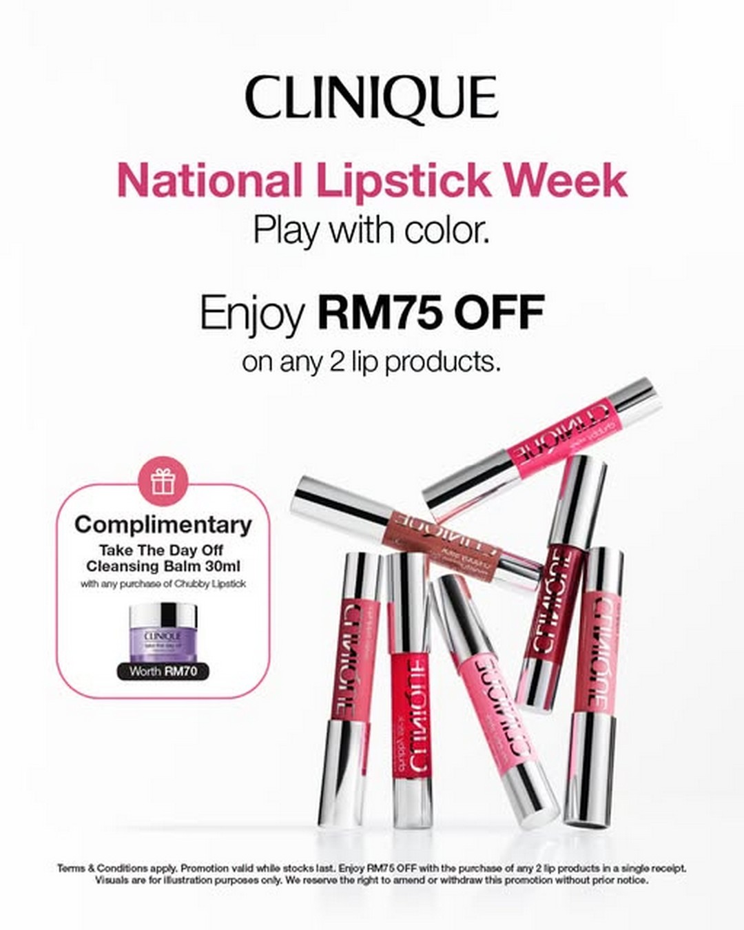 Clinique-at-Isetan-Kuala-Lumpur-National-Lipstick-Week-Promotion 3 July 2026 onwards: Clinique at Isetan Kuala Lumpur National Lipstick Week Promotion – Enjoy RM75 OFF Any 2 Lip Products Plus Free Cleansing Balm Gift