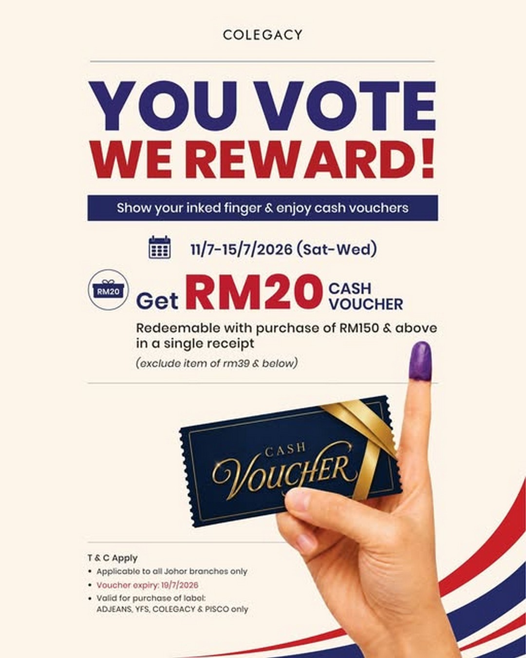 Colegacy-Concept-Store-You-Vote-They-Reward-RM20-Cash-Voucher-Promotion 11-15 July 2026: Colegacy Concept Store You Vote, They Reward RM20 Cash Voucher Promotion at Johor Outlets