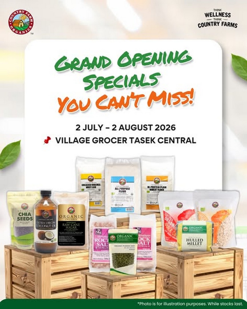 Country-Farm-Organics-Healthy-Living-Promotion-at-Village-Grocer 2 July – 2 August 2026: Country Farm Organics Healthy Living Promotion at Village Grocer Tasek Central – Buy 1 Free 1, Up to 11% OFF and Free Gift with Purchase