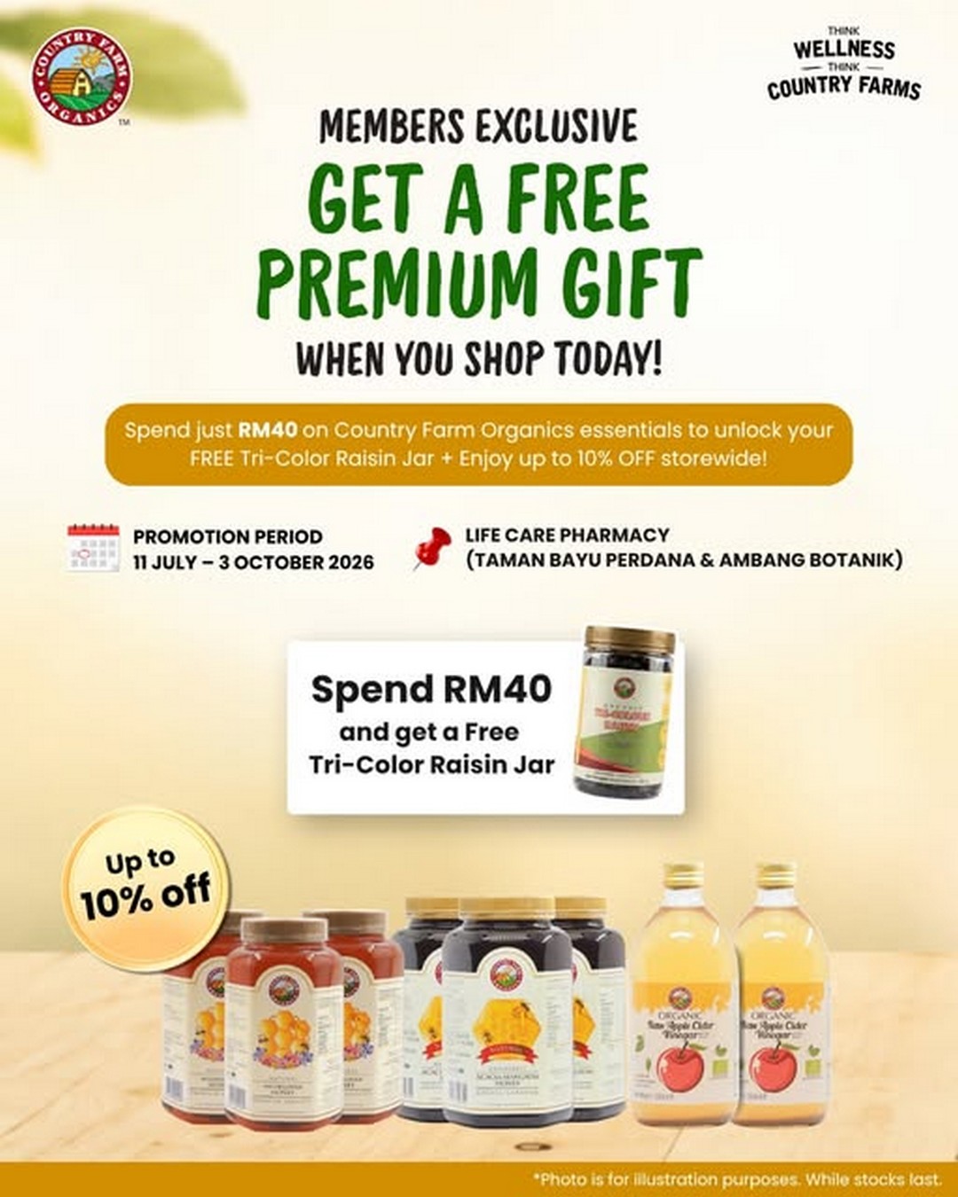 Country-Farm-Organics-Promotion-Get-FREE-Premium-Tri-Color 11 July-3 October 2026: Country Farm Organics Promotion: Get FREE Premium Tri-Color Raisin Jar with RM40 Purchase at Life Care Pharmacy