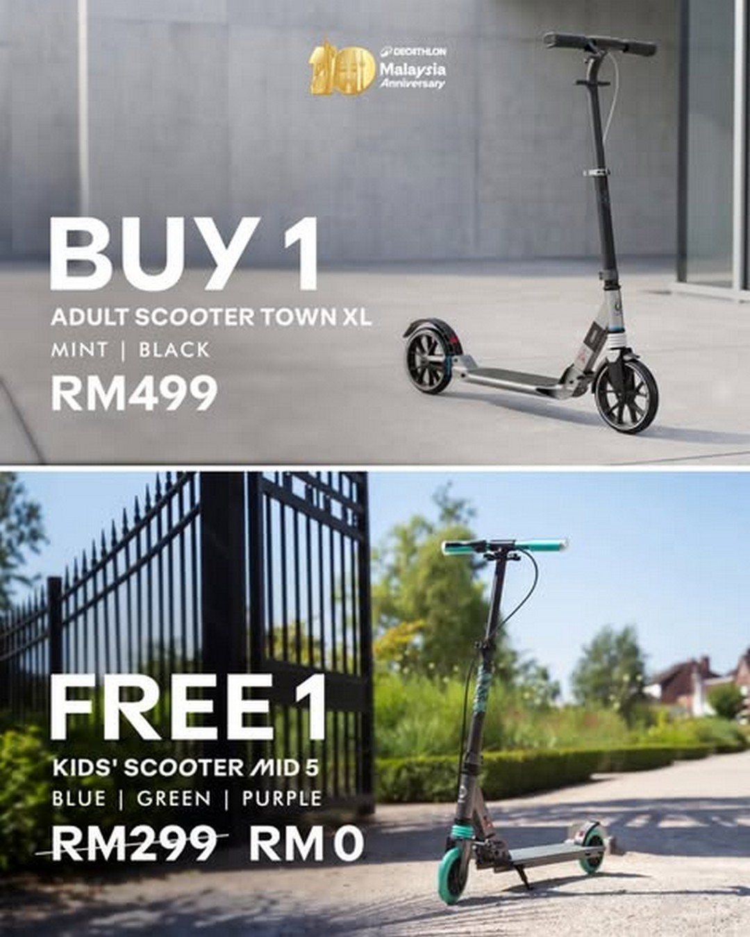 Decathlon-Malaysia-10th-Anniversary-Buy-1-Free-1-Scooter-Promotion-1 3 July 2026 onwards: Decathlon Malaysia 10th Anniversary Buy 1 Free 1 Scooter Promotion – Buy an Adult Scooter and Receive a Kids' Scooter FREE While Stocks Last