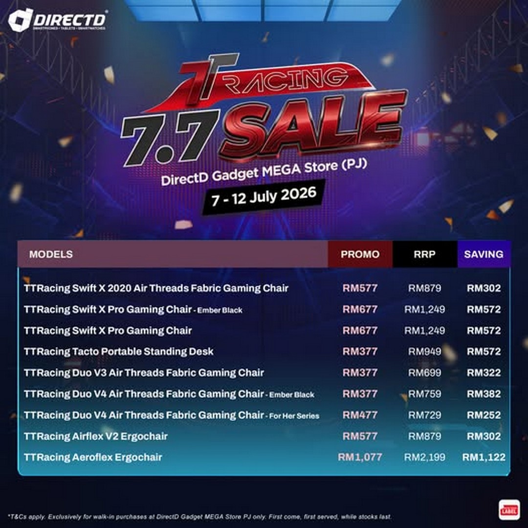 DirectD-x-TTRacing-7.7-Sale-Promotion 7–12 July 2026: DirectD x TTRacing 7.7 Sale Promotion – Save Up to RM1,122 on Premium Gaming Chairs at DirectD Gadget MEGA Store PJ