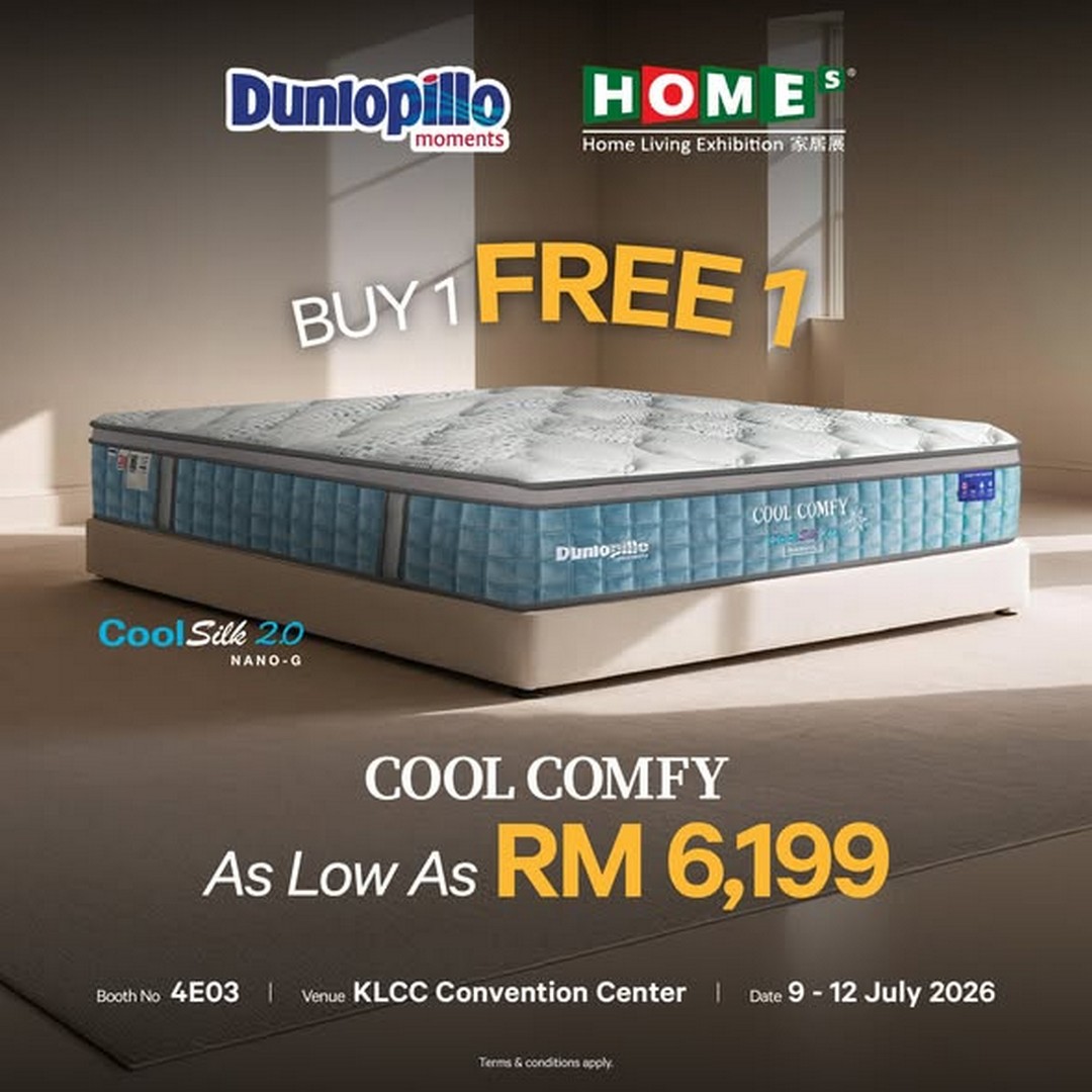 Dunlopillo-Malaysia-Home-Living-Exhibition-Mattress-Sale 9-12 July 2026: Dunlopillo Malaysia Home Living Exhibition Mattress Sale at KLCC Convention Centre – Buy 1 Free 1, Family Packages from RM6,990 & Free Gifts