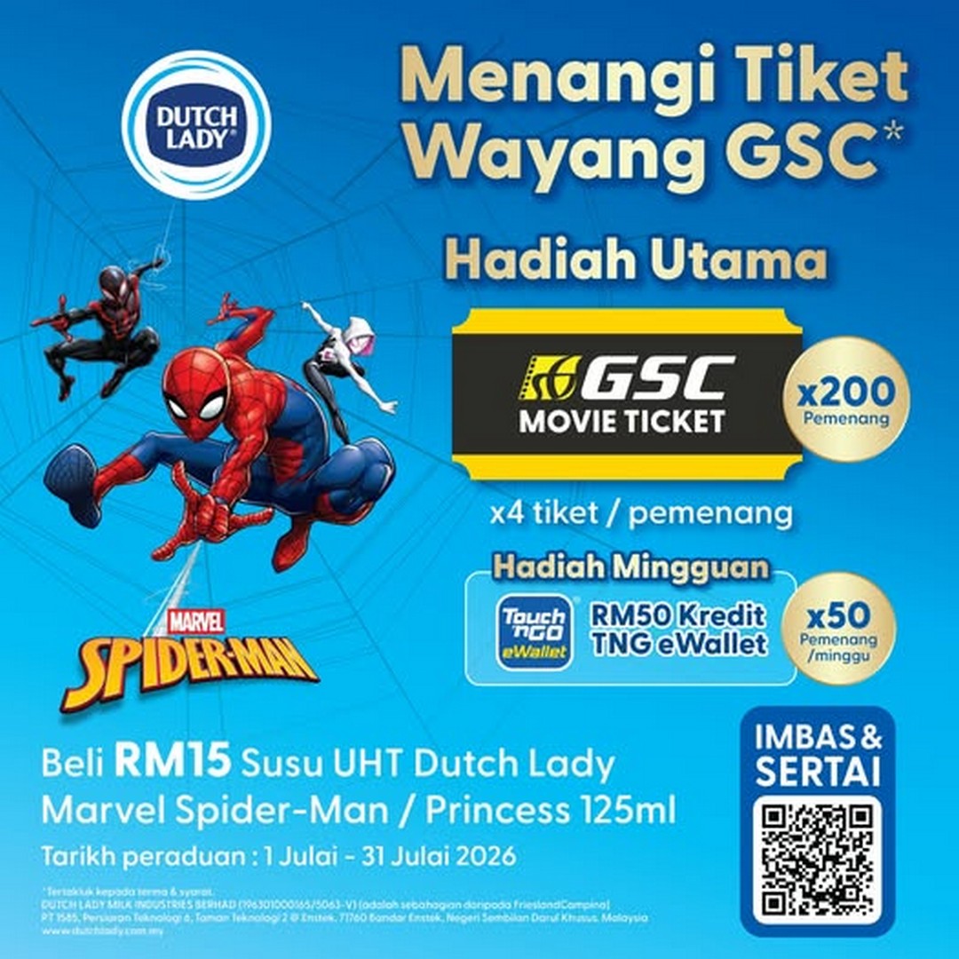 Dutch-Lady-Malaysia-Marvel-Spider-Man-Milk-Purchase-Promotion 1-31 July 2026: Dutch Lady Malaysia Marvel Spider-Man Milk Purchase Promotion – Buy RM15 Worth of UHT Milk and Stand a Chance to Win Free GSC Movie Tickets or RM50 Touch 'n Go eWallet Credit
