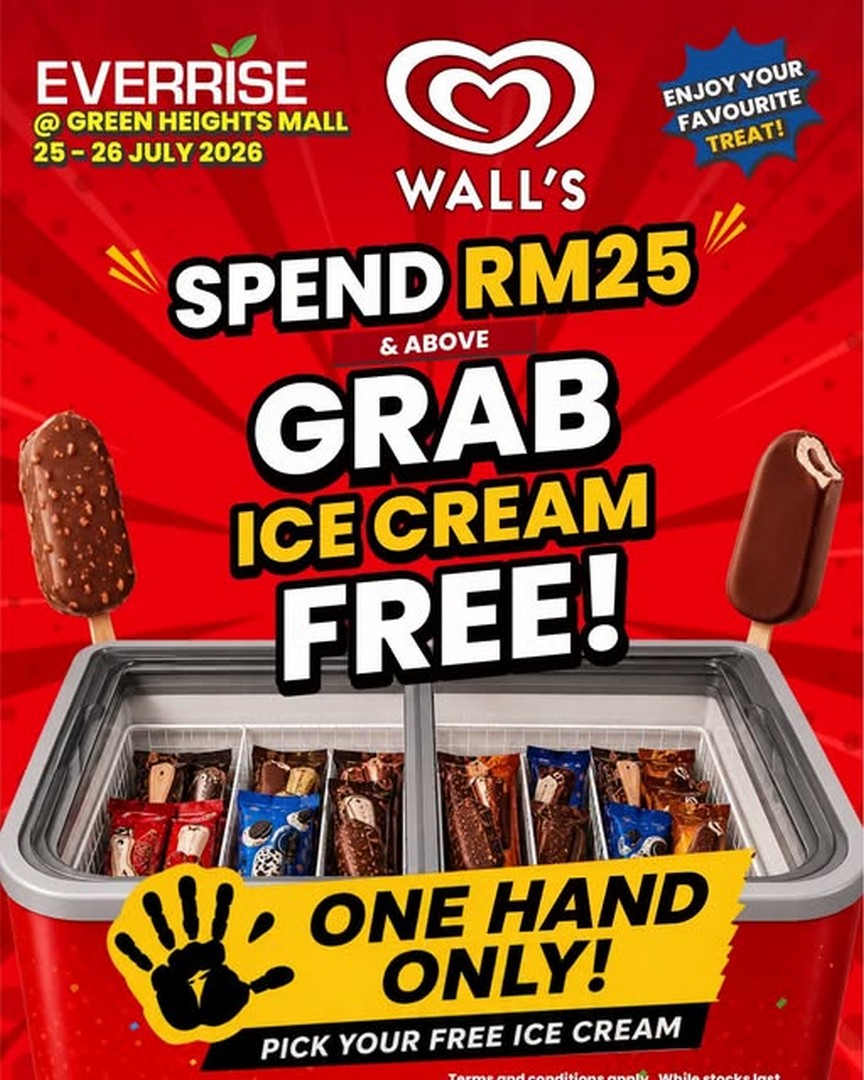 Everrise-Green-Heights-Mall-Promotion 25-26 July 2026: Everrise Green Heights Mall Promotion: Get 1 Free Ice Cream with WALL’S Purchase RM25 & Above Event