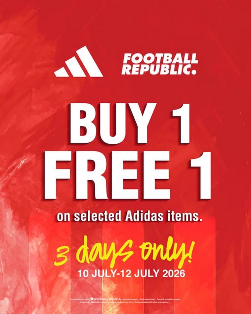 Football-Republic-adidas-Buy-1-Free-1-Promotio 10-12 July 2026: Football Republic adidas Buy 1 Free 1 Promotion – 3-Day Sportswear Sale on Selected adidas Items in Malaysia