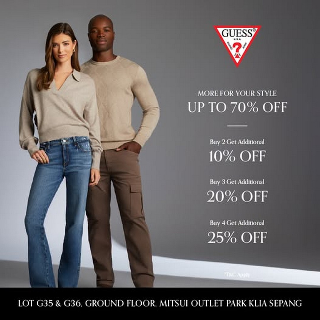 GUESS-July-Special-Promotion-–-Enjoy-Up-to-70-OFF Now till 31 July 2026: GUESS July Special Promotion – Enjoy Up to 70% OFF Plus Extra Discounts at Mitsui Outlet Park KLIA Sepang