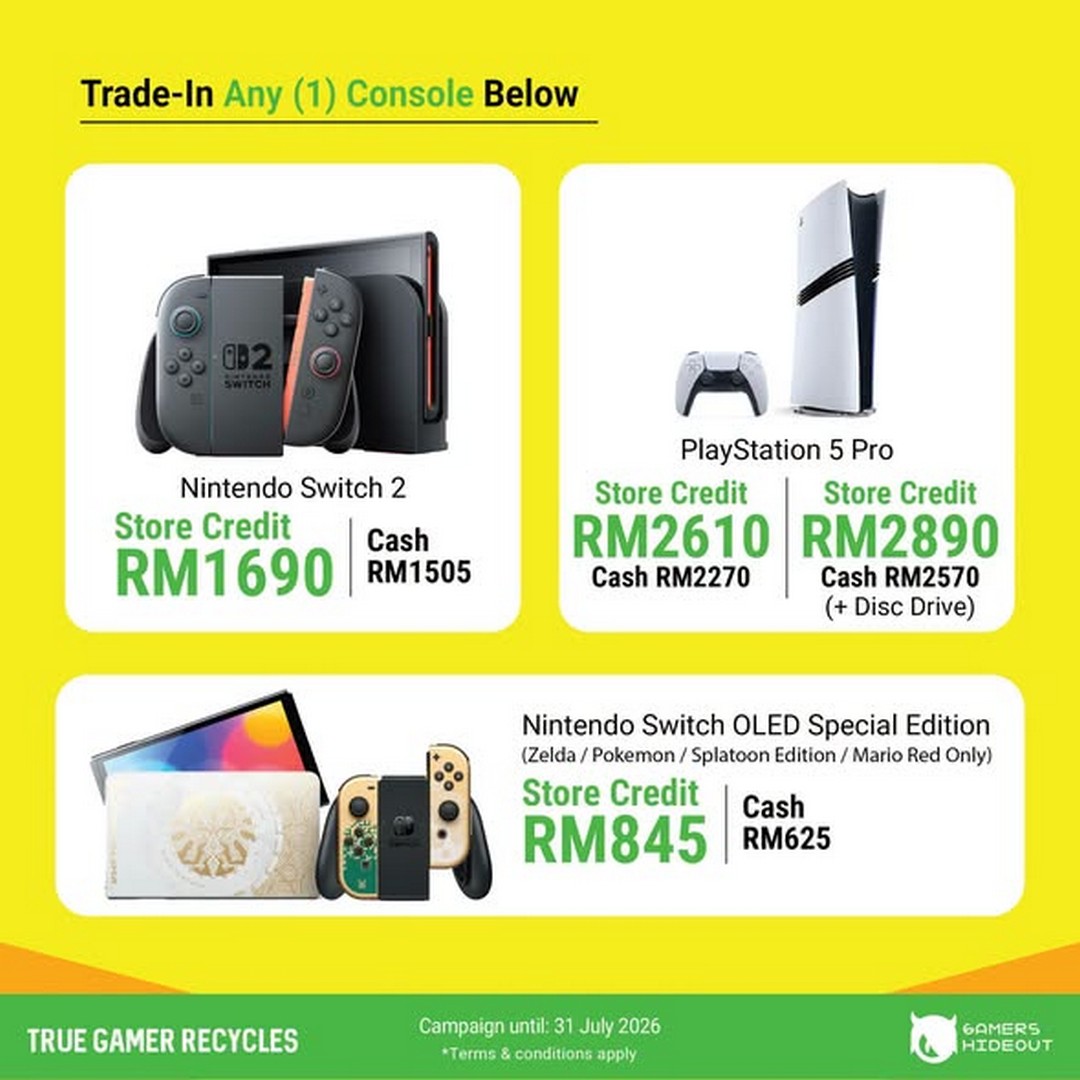 Gamers-Hideout-Trade-In-Promotion-1 6 July 2026 onwards: Gamers Hideout Trade-In Promotion – Upgrade Your PS4, PS5 or Nintendo Switch with High Trade-In Value Across Malaysia