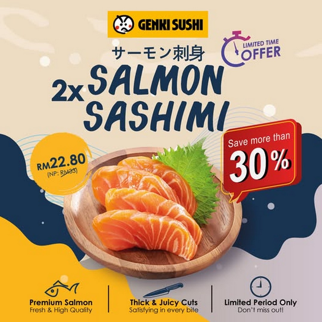 Genki-Sushi-Malaysia-2x-Salmon-Sashimi-Promotion 16-31 July 2026: Genki Sushi Malaysia 2x Salmon Sashimi Promotion – Enjoy Double Salmon for Only RM22.80 with Over 30% Savings