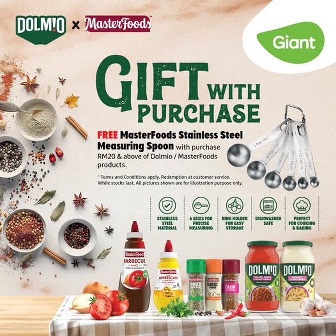Giant-Malaysia-Dolmio-MasterFoods-Free-Gift-Promotion 16 July 2026 onwards: Giant Malaysia Dolmio & MasterFoods Free Gift Promotion – Spend RM20 and Receive a FREE MasterFoods Stainless Steel Measuring Spoon Set